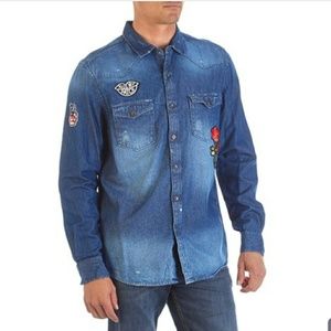 ZIP CODE 1992 Denim Button Down Shirt With Patches